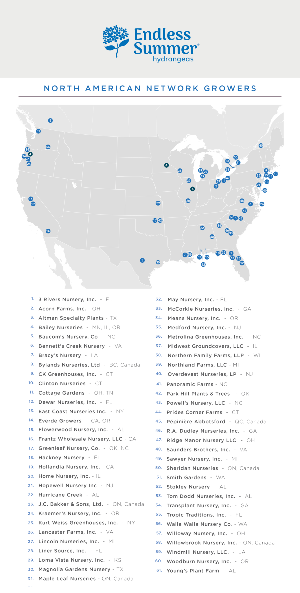 First Editions network grower map and list