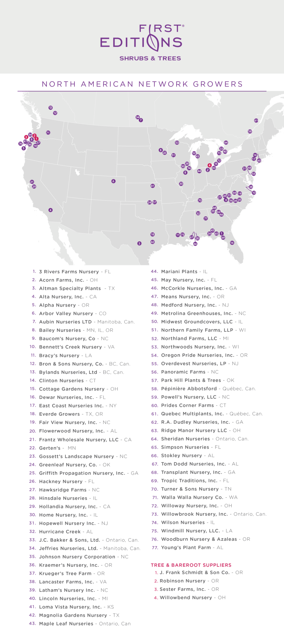 First Editions network grower map and list