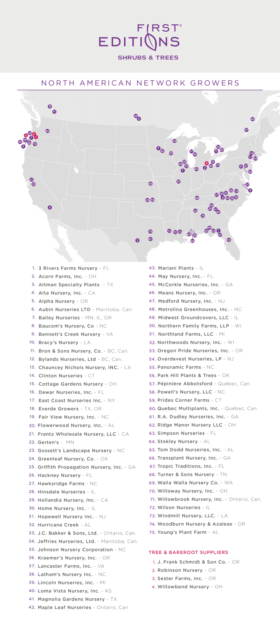 First Editions® Network Growers Map